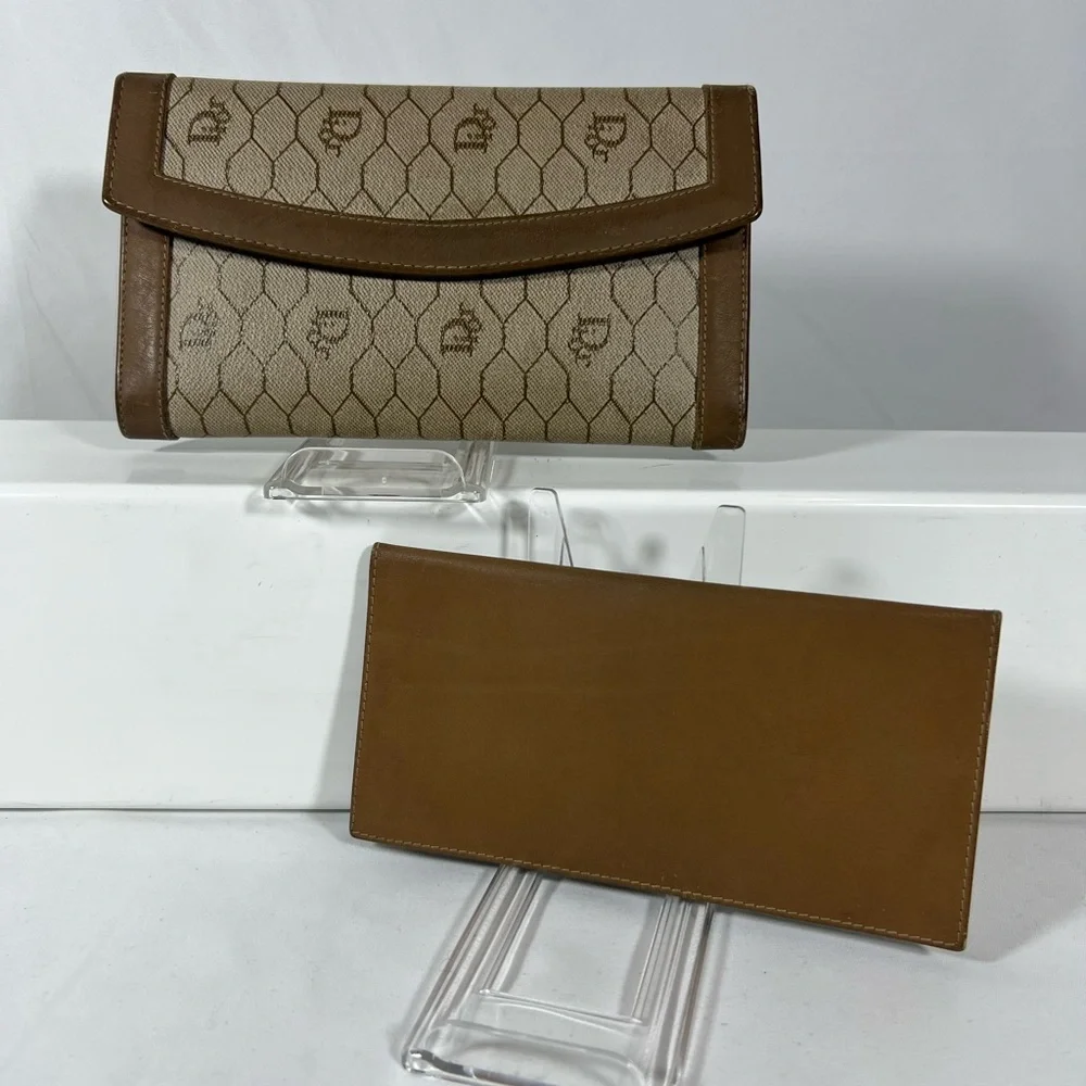 1154: Vintage Christian Dior Honeycomb Monogram Wallet Clutch Italy